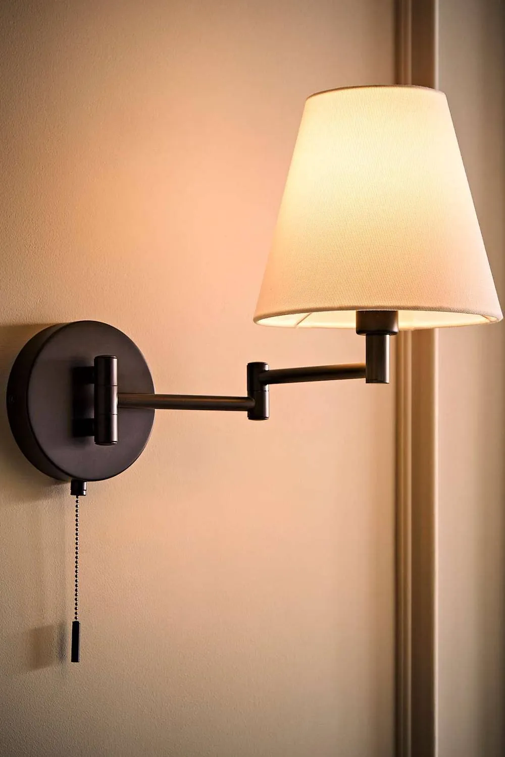 ValueLights Sonia Adjustable Swing Arm Wall Light with Taper Linen Shade & Bulb in Black 1