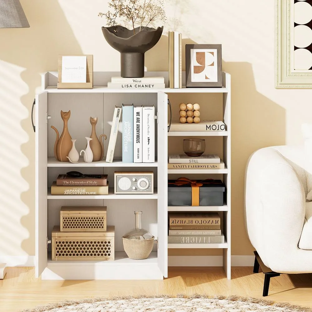 Costway Industrial Shoe Cabinet Shoe Wooden Storage Organizer w/4 Open Shelves in White 4