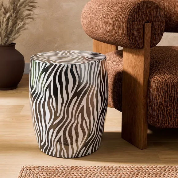 Metal Drum Zebra Print Side Table 2