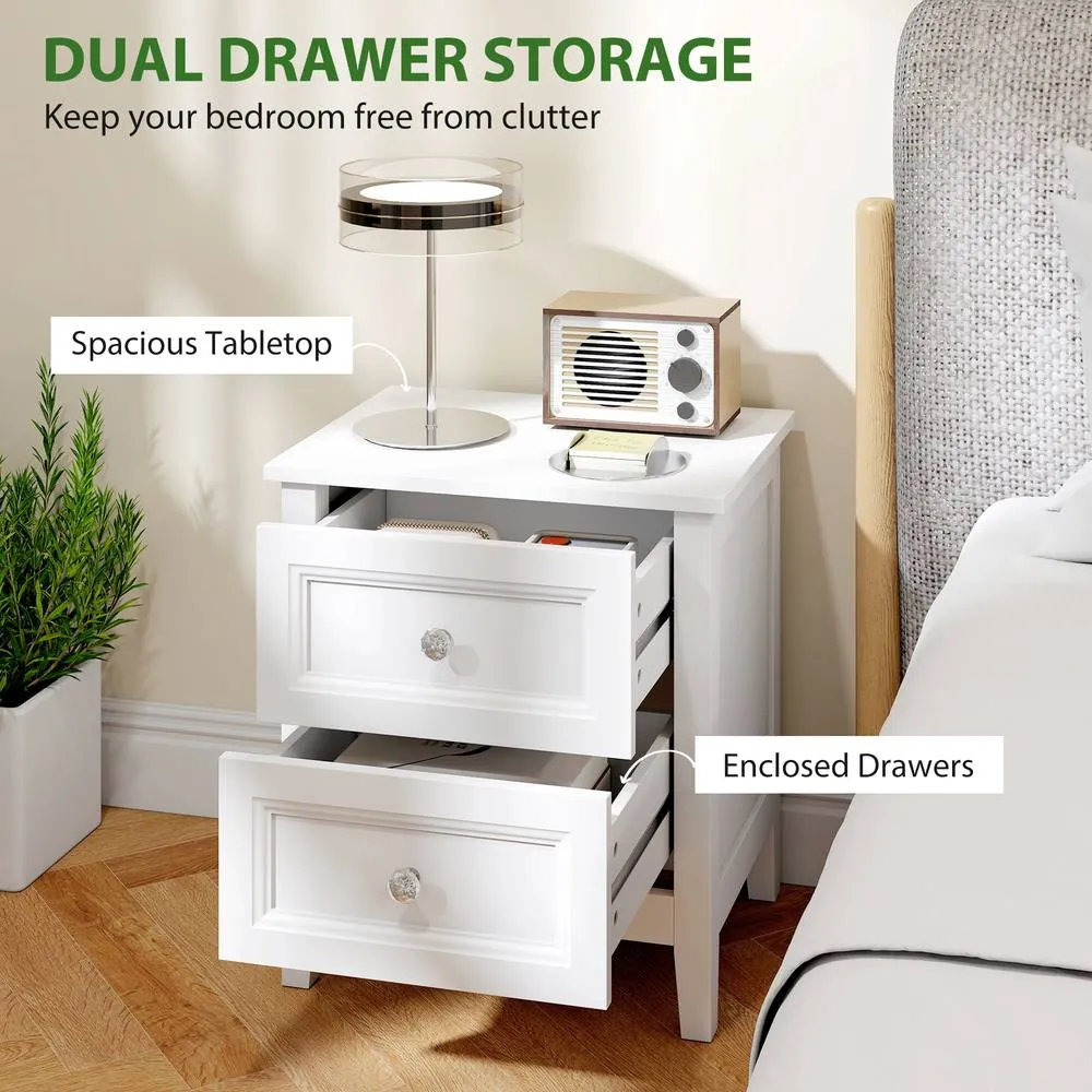 HOMCOM Nightstand with 2 Drawers White 4