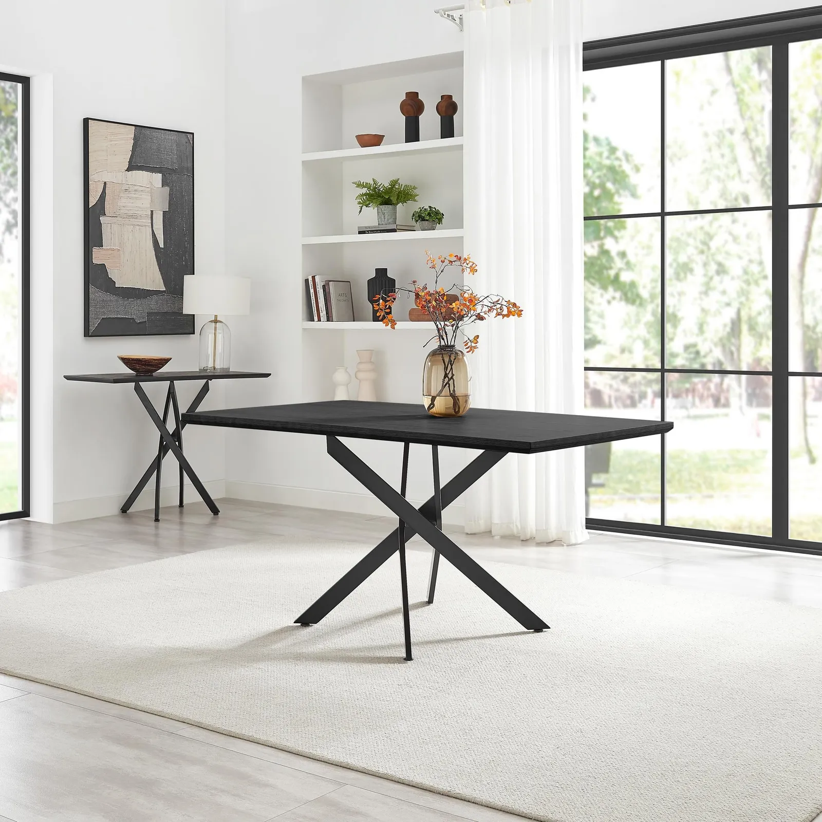 FurnitureboxUK Leonardo Black Top Dining Table & 6 Beaumont Fabric Chairs in Grey 2