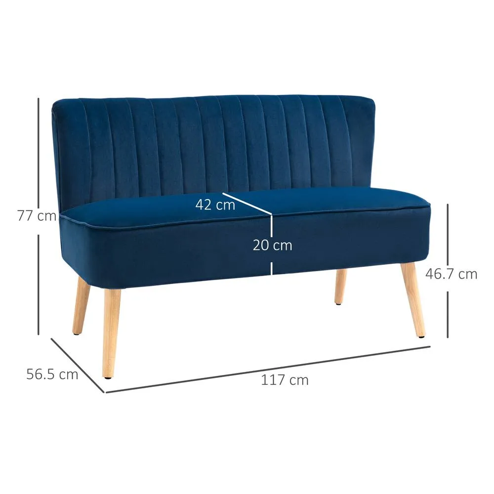 HOMCOM Double Sofa Foam Padding High Back, Dark Blue 3