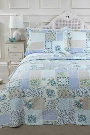 Emma Barclay Cotswold Pathwork Bedspread in Blue