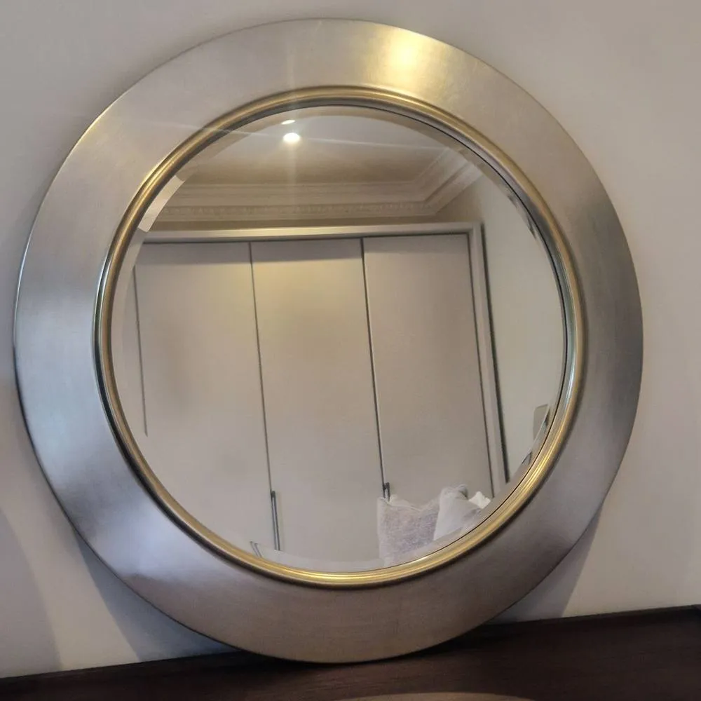 Yearn Mirrors Ava Metallic Silver Round Bevelled Mirror Gold Trim 2
