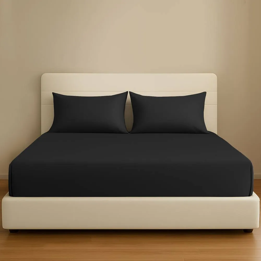 Pamposh 35cm Extra Deep Pocket Egyptian Cotton Fitted Sheet in Black