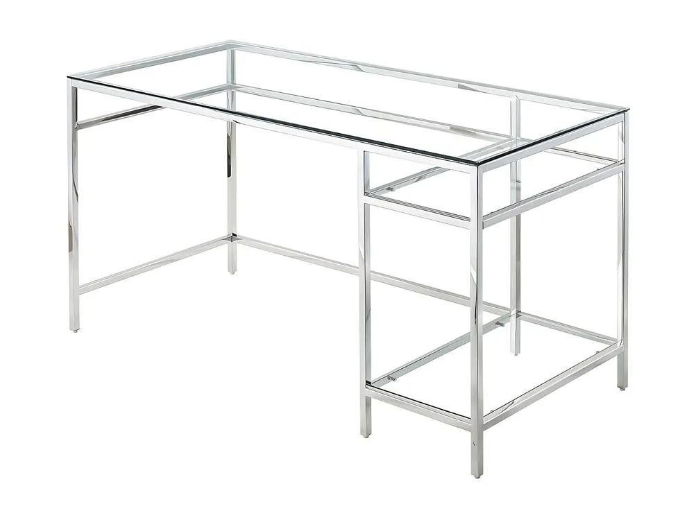 Vente-unique Desk With 2 Shelves - Toughened Glass & Steel - Silver - TIZIO in Clear 4