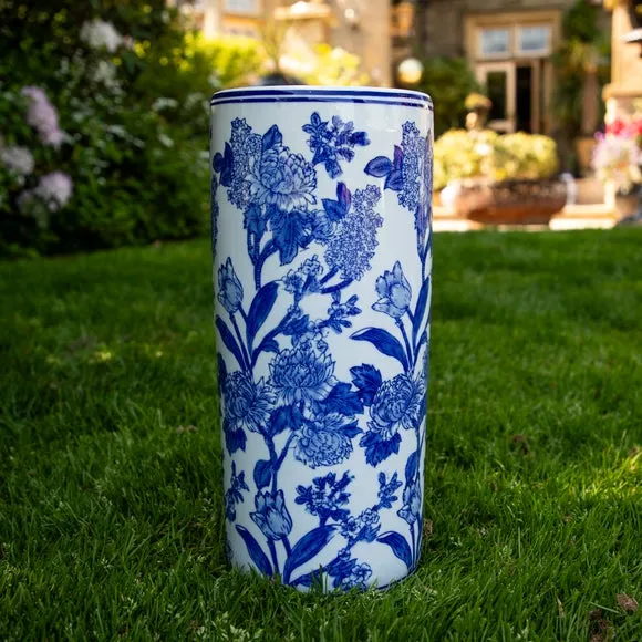 Blue & White Floral Patterned Ceramic Vase
