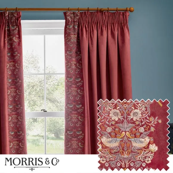 Morris & Co. Strawberry Thief Embroidered Pencil Pleat Curtains 5