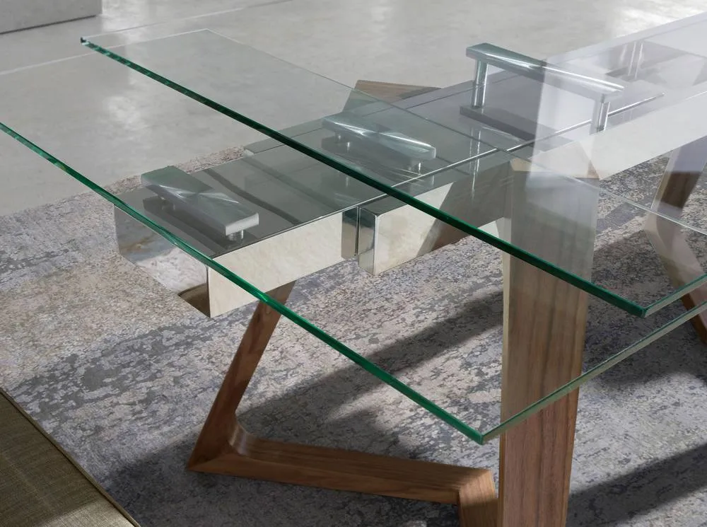 Angel Cerda Rectangular Tempered Glass Extending Dining Table in Walnut 5