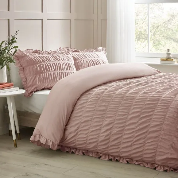 Catherine Lansfield Seersucker Frill Duvet Cover & Pillowcase Set 3