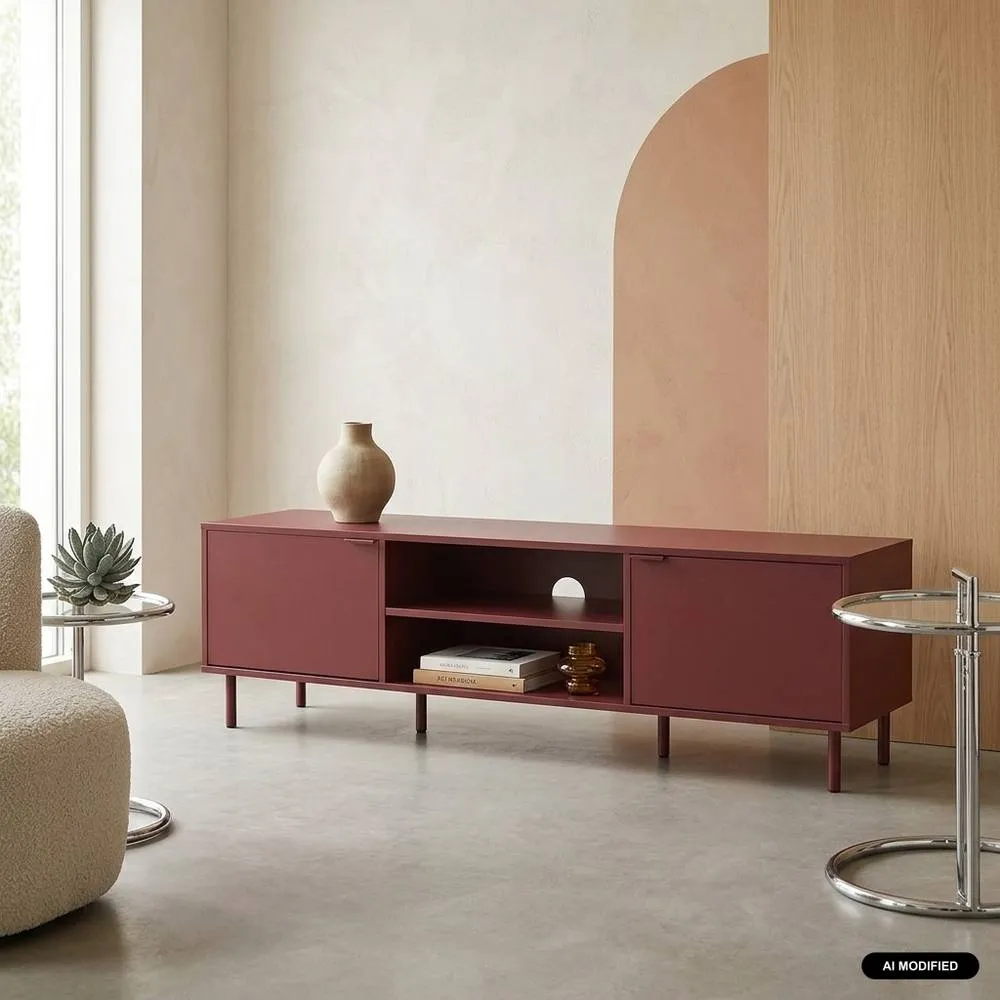 sweeek TV stand 160cm wood decor & metal in Burgundy 1