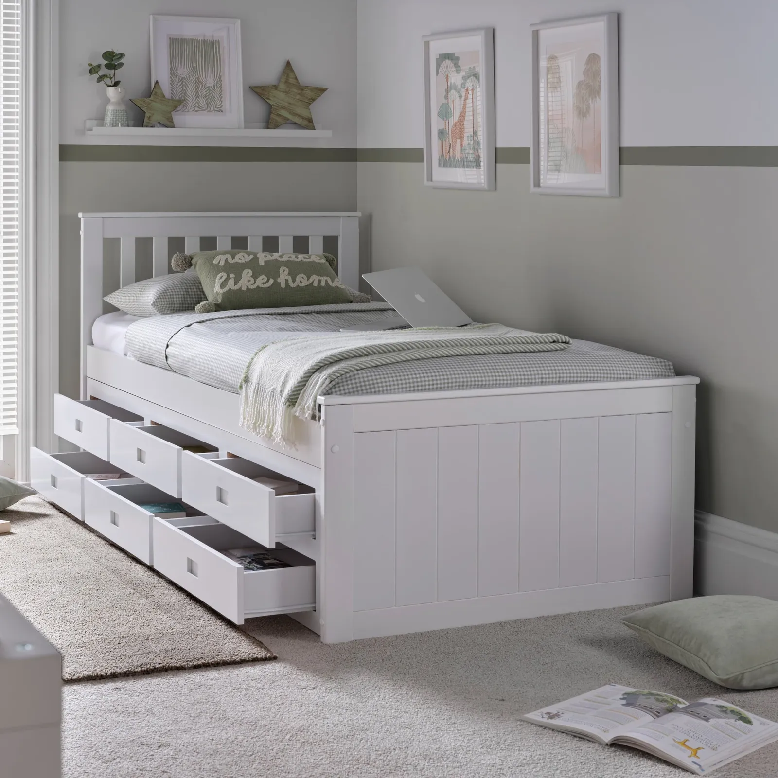 Nova - Single - Storage Bed with 6 Drawers - White - Wood - 3ft