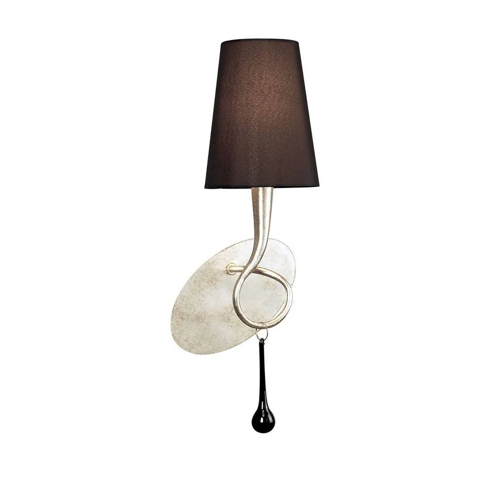 Netlighting Paola Wall Lamp E14 Silver ed Black Shade & Black Glass Droplets