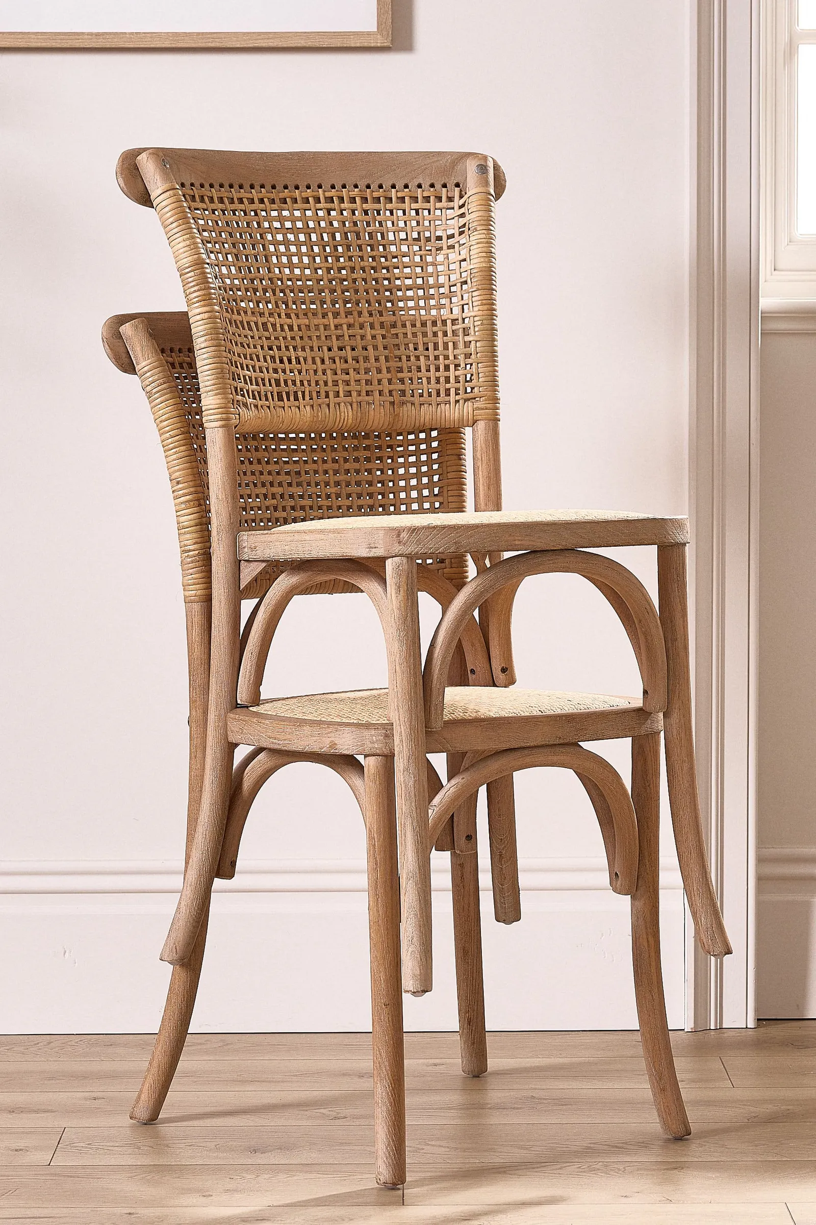 Dibor Set of 4 Rustic Vintage Provence Wicker Home Furniture Rattan Dining Chairs in Natural 3