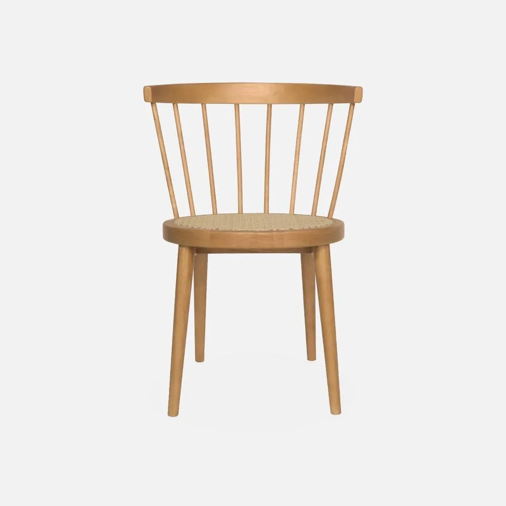 sweeek Pair Of Wood & Cane Dining Chairs in Light Brown 3