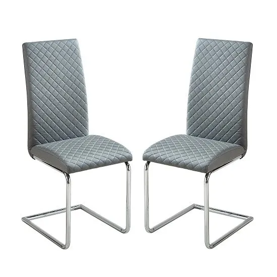 Ronn Dining Chair In Grey Faux Leather In A Pair