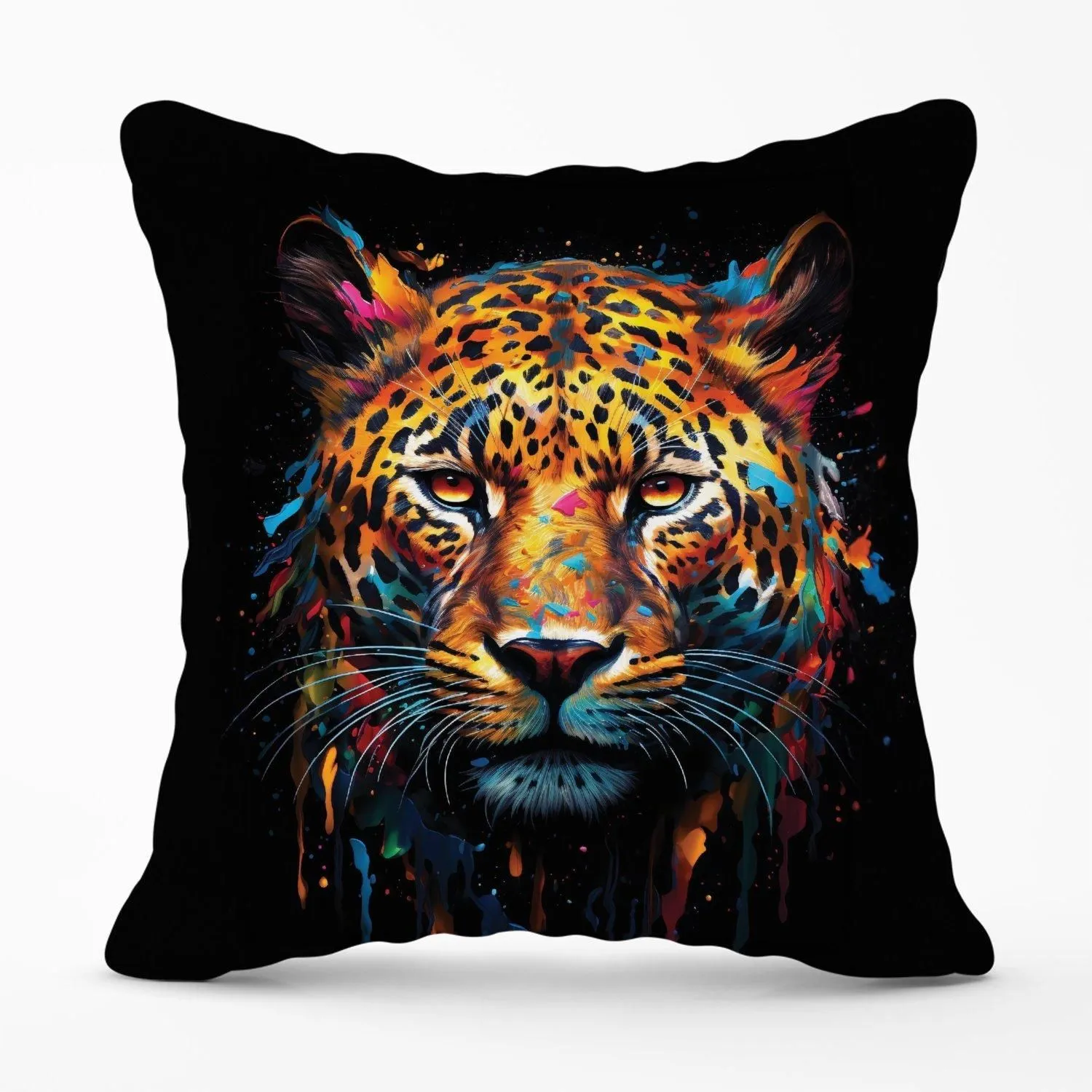 Warren Reed - Designer Splashart Leopard Face Outdoor Cushion in Brown