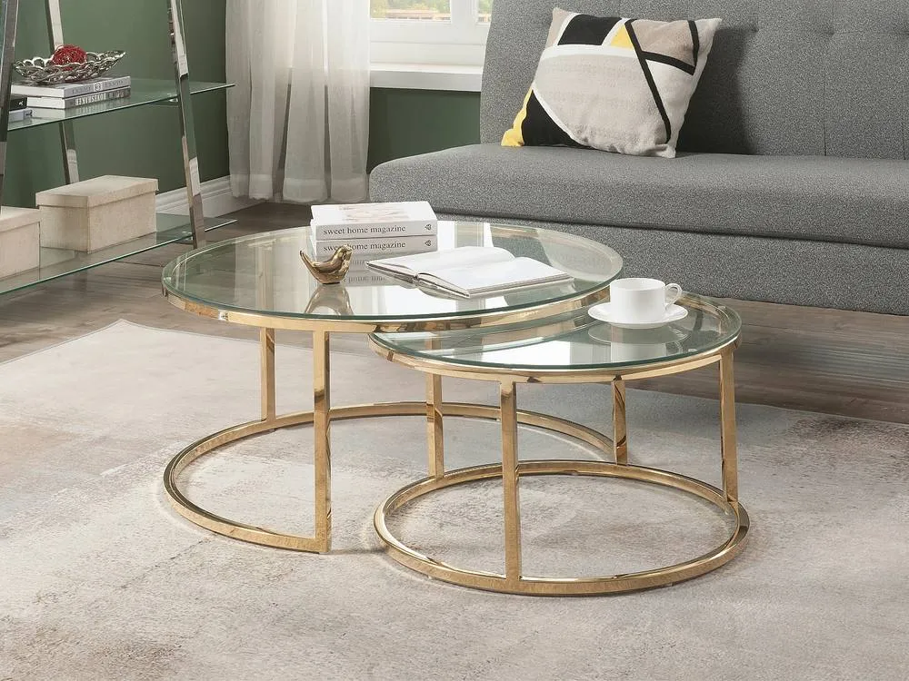 Vente-unique Nest Of Tables In Tempered Glass & Stainless Steel - Gold - MAEVANE in Clear