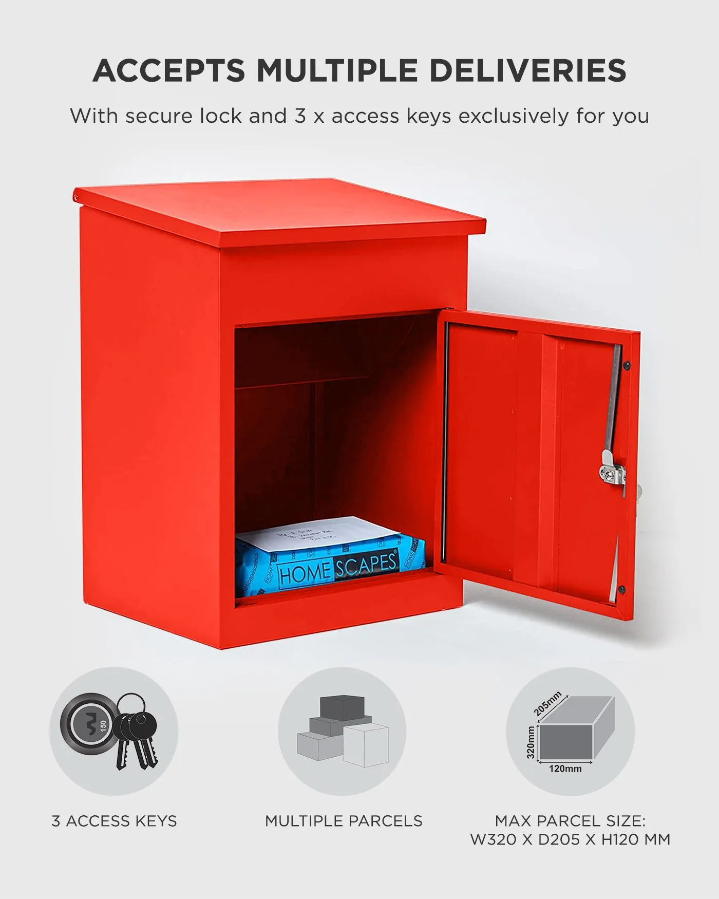 Homescapes Smart Parcel Box® Medium Front Access Secure Delivery Box in Red 5