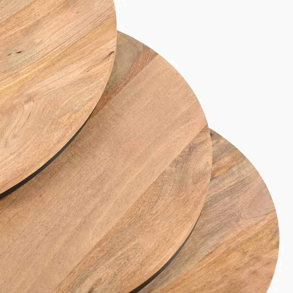 FurnitureboxUK Andes Round Light Oak Wood Set of 3 Nesting Coffee Tables in Light Brown 6