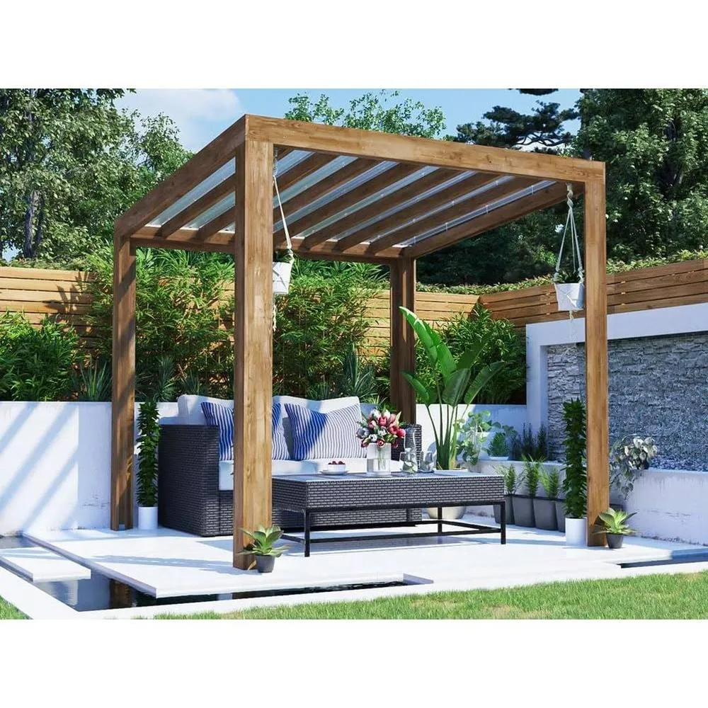 Dunster House Pergola with Roof 2.5m x 2.5m Pressure Treated, Terracube in Brown 4