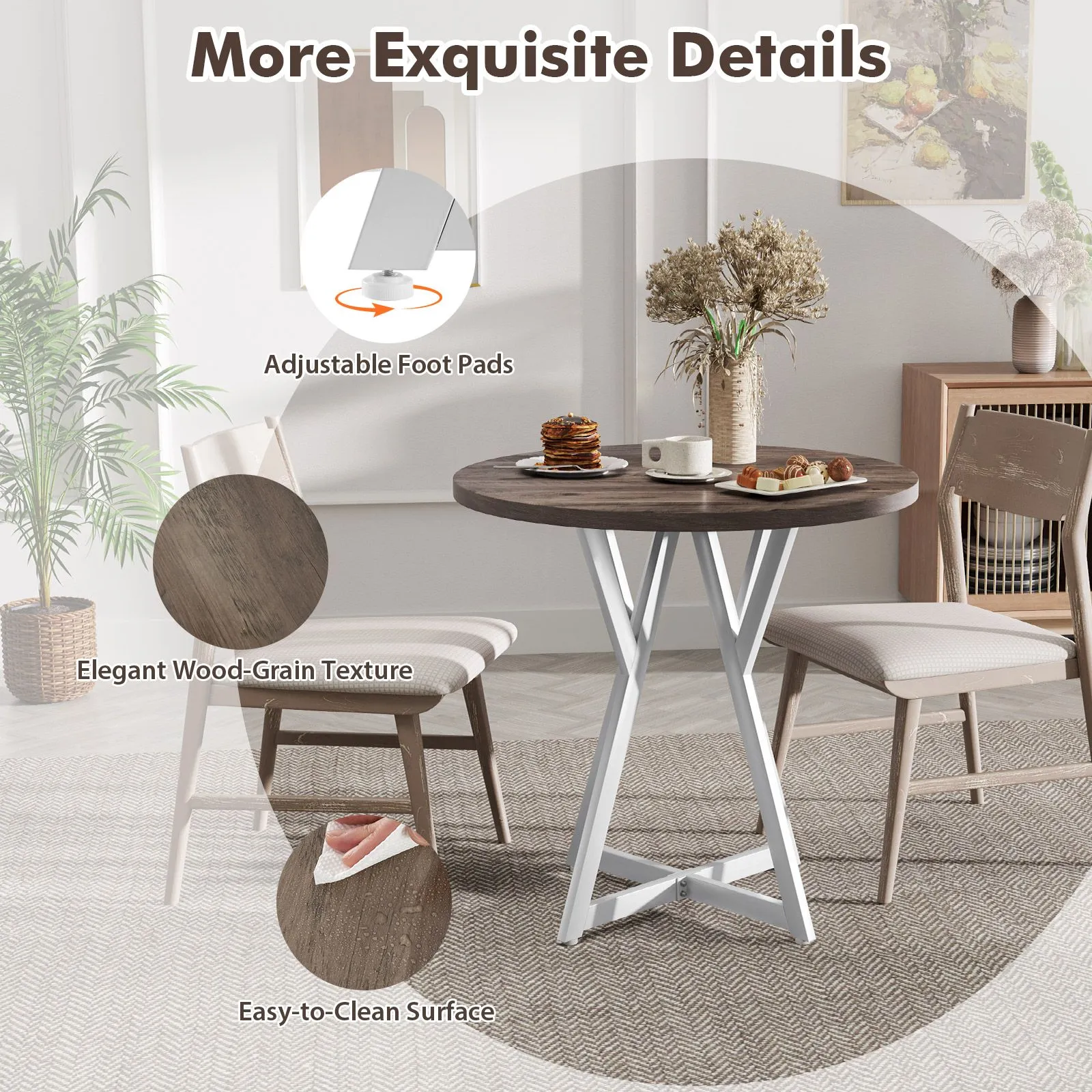 Costway 80cm Round Dining Table Wooden Kitchen Table in Natural 6