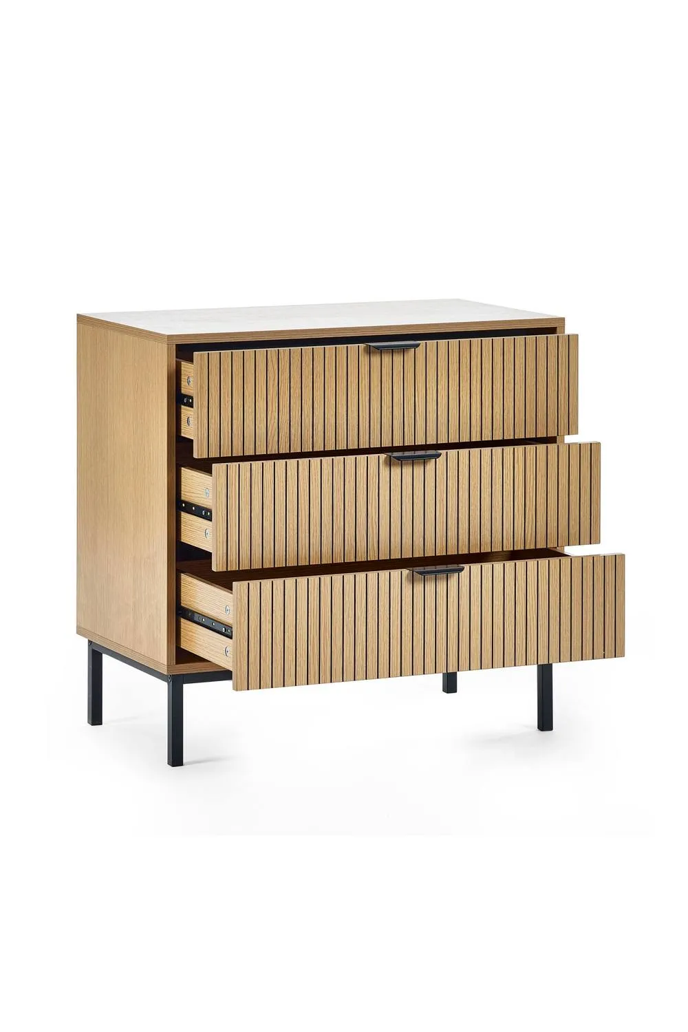 Julian Bowen Sia Fluted 3 Drawer Chest in Light Oak 3