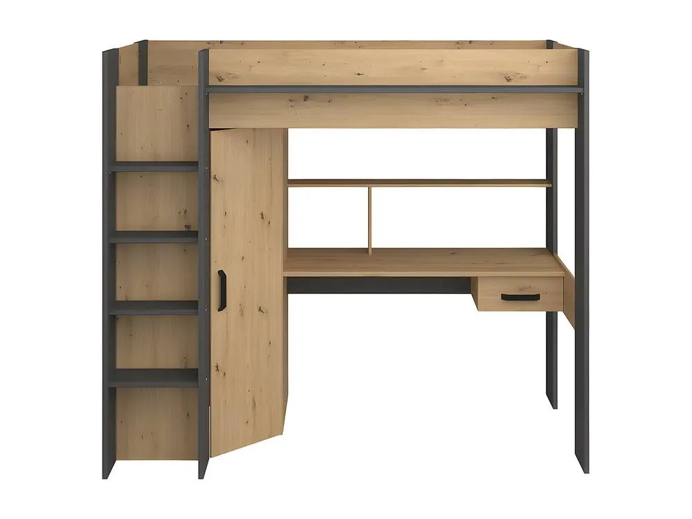 Vente-unique High Sleeper Bed With Desk & Wardrobe - 90 X 200 Cm - Natural and in Grey 2
