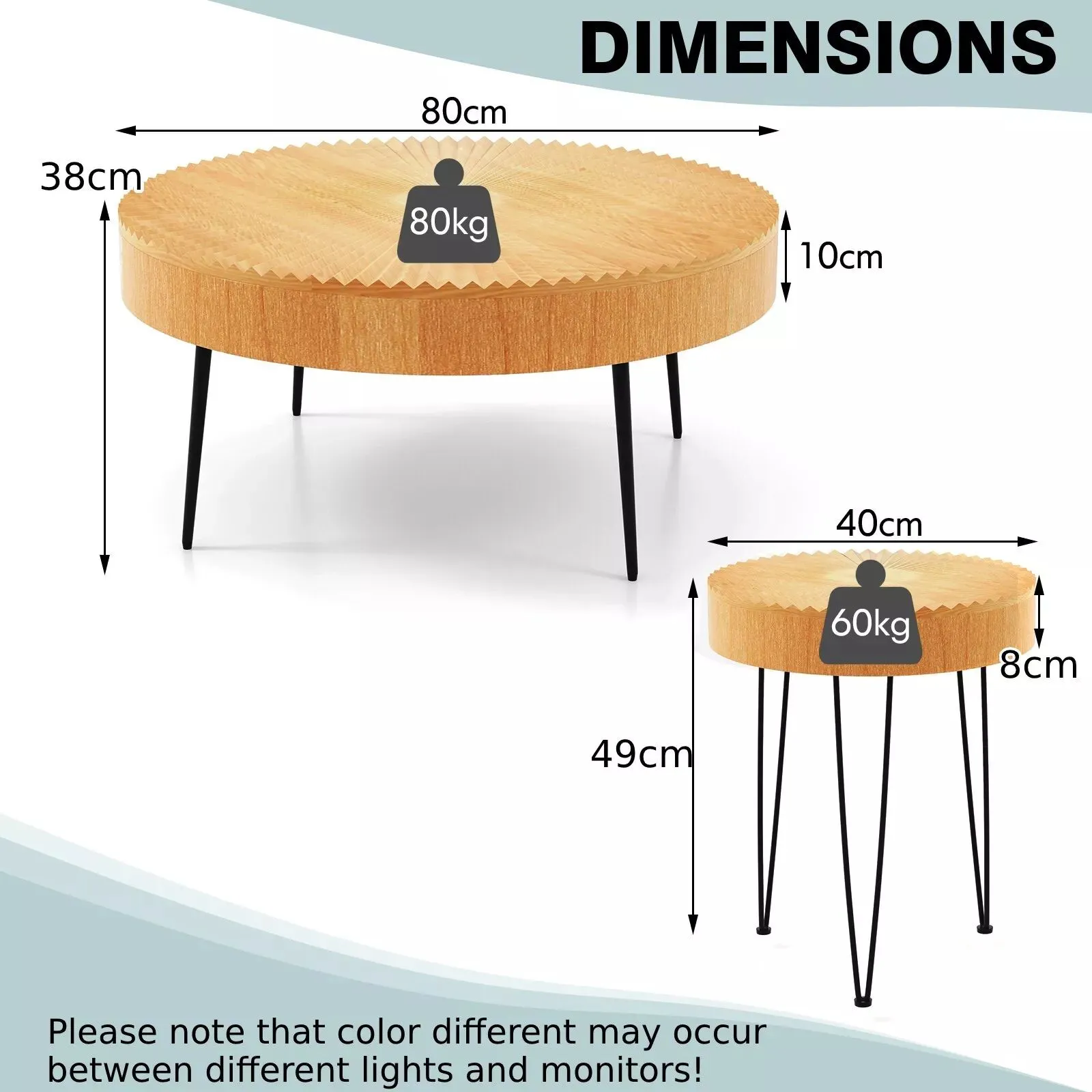 Costway 2PCS Round Nesting Tables Boho Farmhouse Accent Coffee Tables w/Adjustable Foot in Natural 3