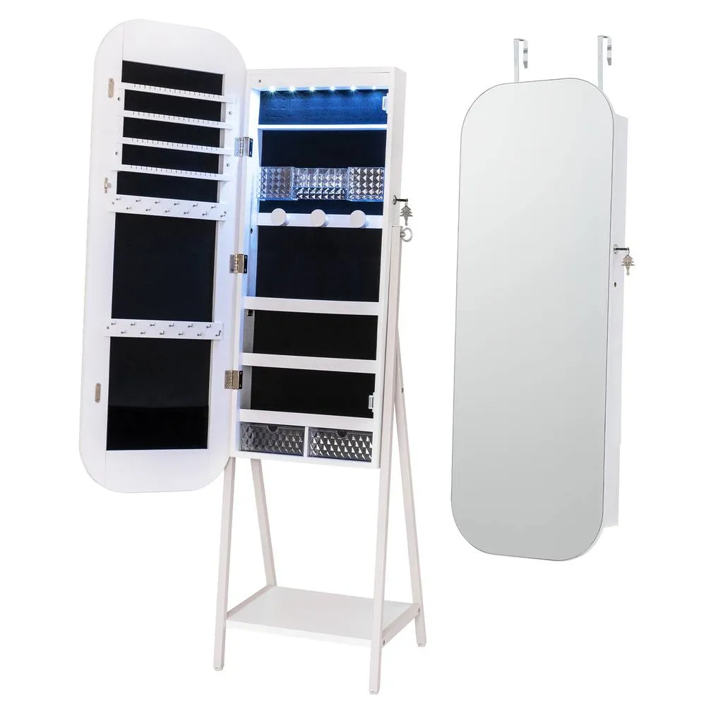 Costway Jewelry Cabinet w/Full-Length Mirror in White
