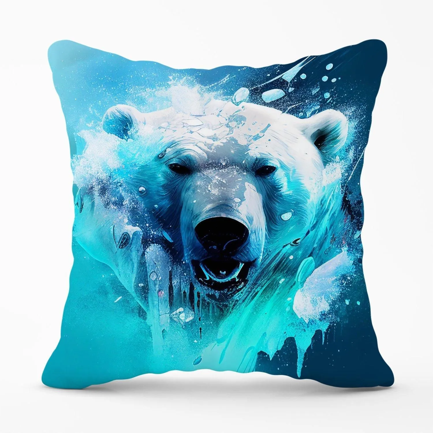 Warren Reed - Designer Polar Bear Face Splashart Outdoor Cushion in Brown