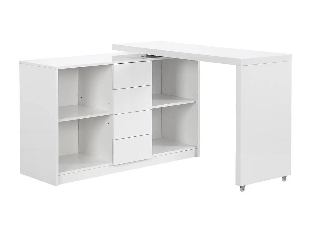 Vente-unique Extendable Desk With 360° Swivel Top - MDF - Lacquered White - PAVELO 5
