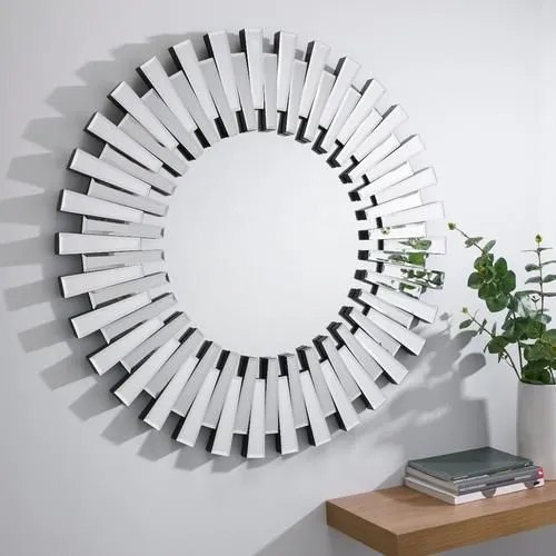 FurnitureboxUK Starburst Medium 80cm 3D Silver Round Sunburst Modern Hallway Bedroom Dining & Living Room Mirror 3