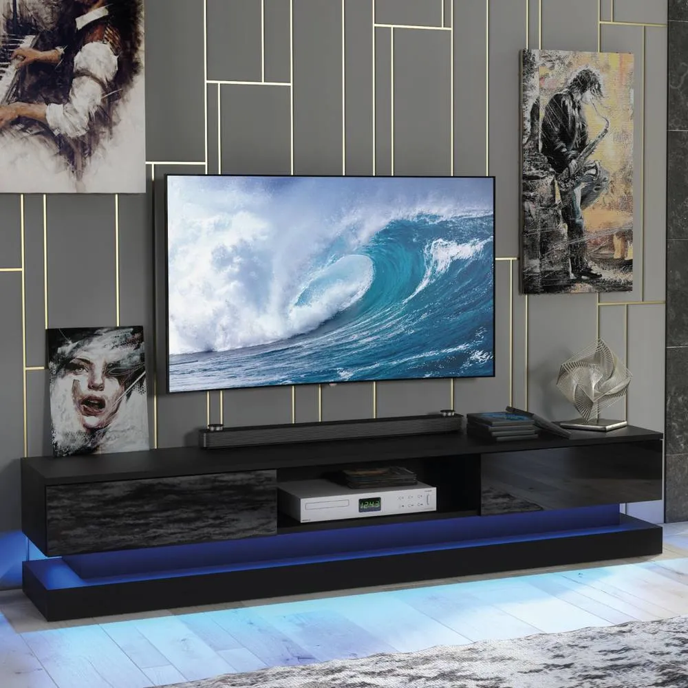 Creative Furniture Bloom TV Unit 180cm - Black with Gloss Doors & LED Lights
