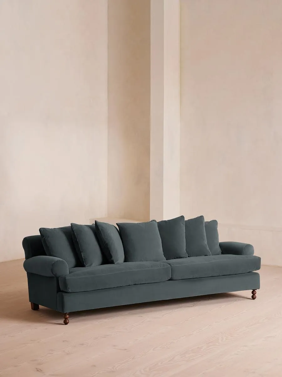 Audrey Four Seater Sofa, Velvet, Grey Blue
