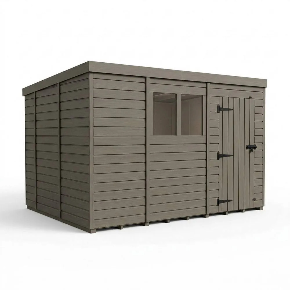 Buttercup Farm 13ft x 10ft Composite Pent Garden Shed Single Door With Windows in Grey