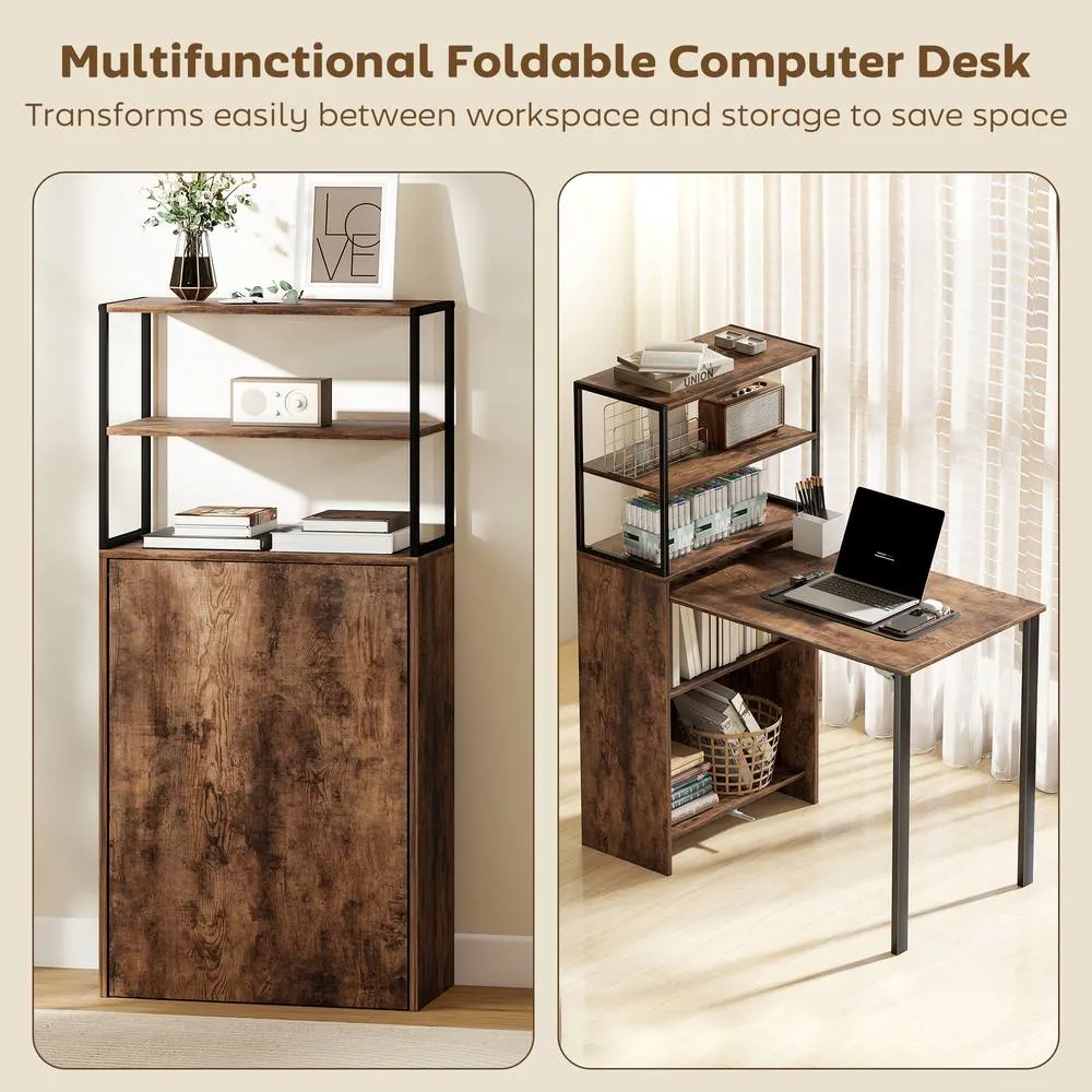 HOMCOM Foldable Computer Desk, Office Desk for Small Spaces, Rustic Brown 4