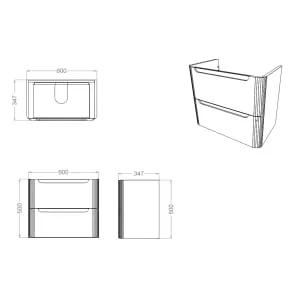 Wickes Malmo Indigo Blue Wall Hung J Pull Compact Vanity Unit & Basin - 600 x 350mm 2