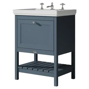 Bayswater Hartleigh Stiffkey Blue Traditional Freestanding Vanity Unit & 3 Tap Hole Traditional Recessed Basin - 600mm 2
