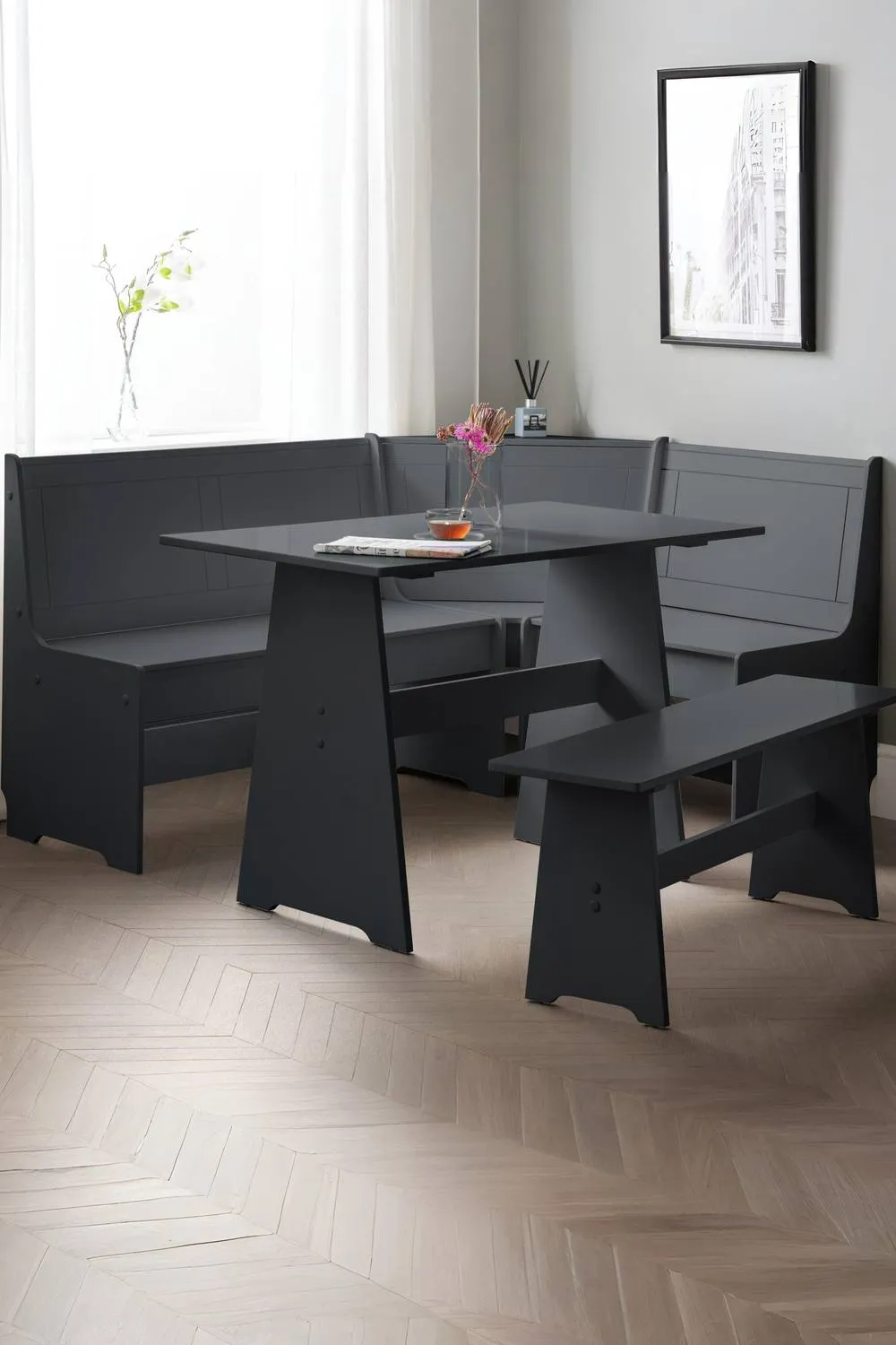 Julian Bowen Newport Corner 5 Seater Dining Set with Storage Bench in Black 1