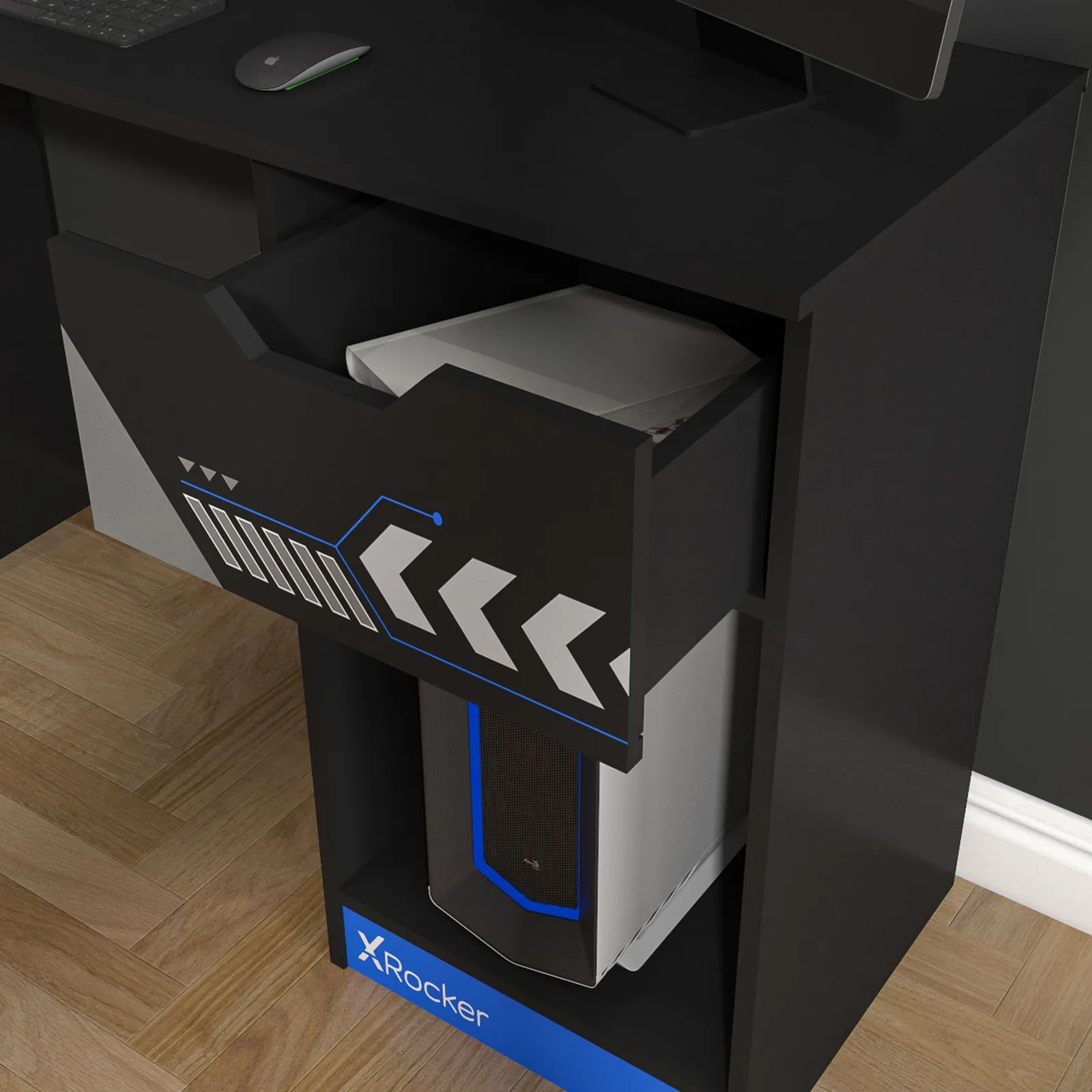 X Rocker Octane 110cm PC Gaming Desk with Drawer in Blue 4