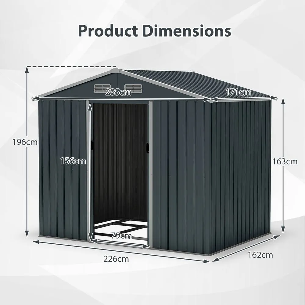 Costway Outdoor Storage Shed Large Utility Tool House w/Sloping Top-Grey in Grey 6