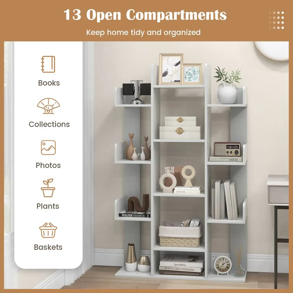 Costway Wooden Bookshelf Tall Bookcase Corner Storage Organizer Display Shelf in Grey 6