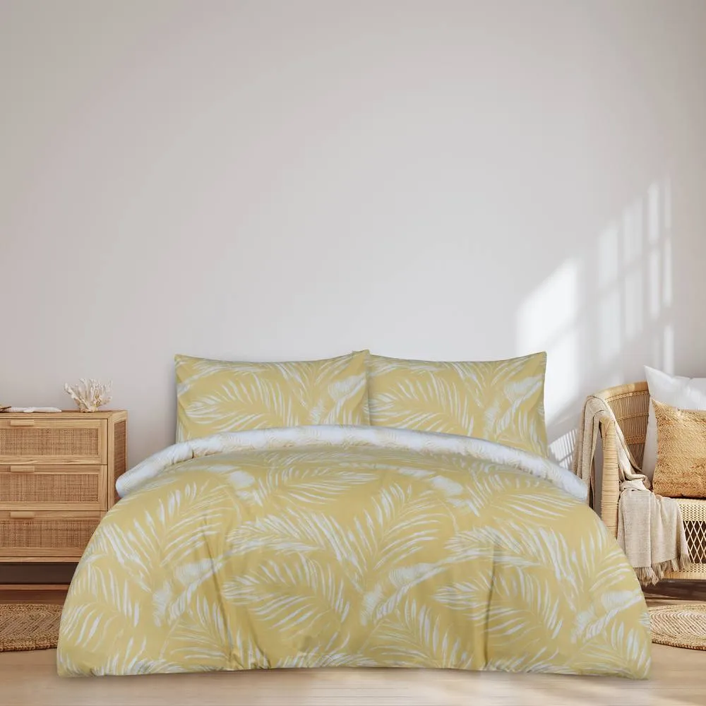 Smart Living Luxury Sketched Palm Leaf Reversible Duvet Cover With Pillowcases in Gold