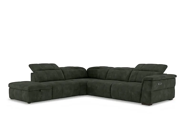 Inca Fabric Power Recliner Left Hand Facing Corner Sofa with Power Headrests and Storage Chaise End - Manhattan Pine - Sofas and Armchairs - In Time for Christmas