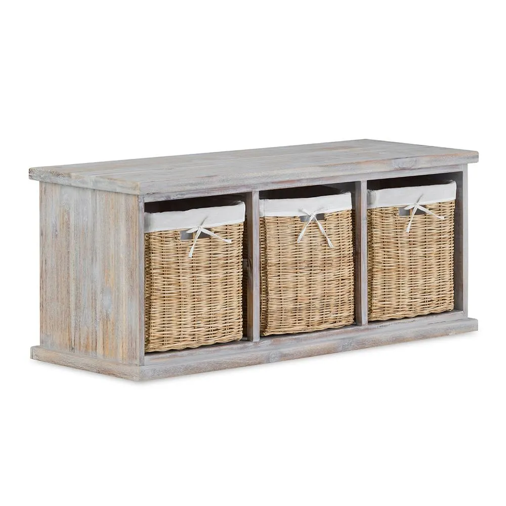 Statement Furniture Tetbury 3 Natural Wicker Basket Hallway Bench in Acacia Wood in Brown 4