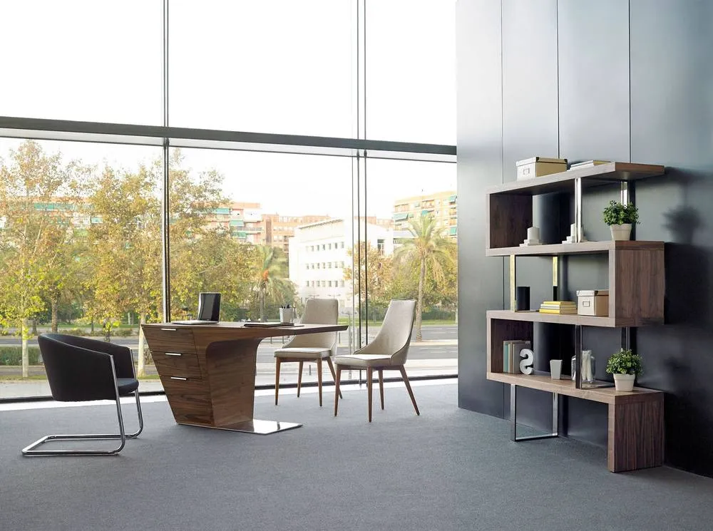 Angel Cerda Walnut Veneer Desk with Chromed Stainless Steel Base in Brown 4