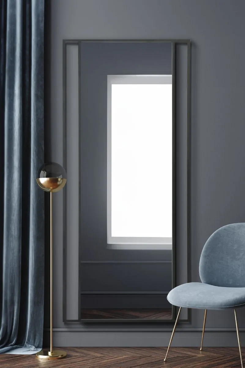 MirrorOutlet Black Modern Wall & Leaner Mirror 79" X 35" (200 x 90CM)