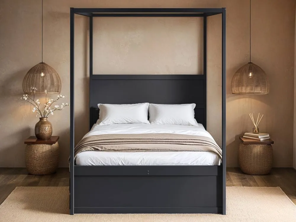 Flair Maddy 4 Poster Canopy Double Bed with Trundle & Storage Black 3
