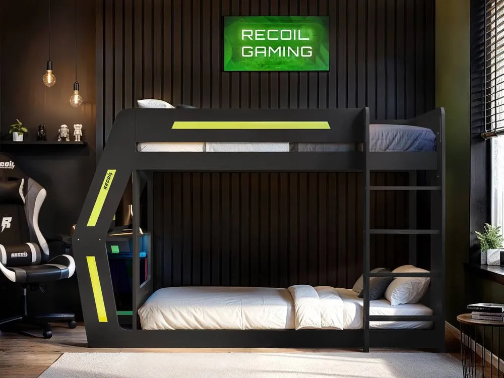 Flair Alister Gaming Bunk Bed with Desk Charcoal & Green 2